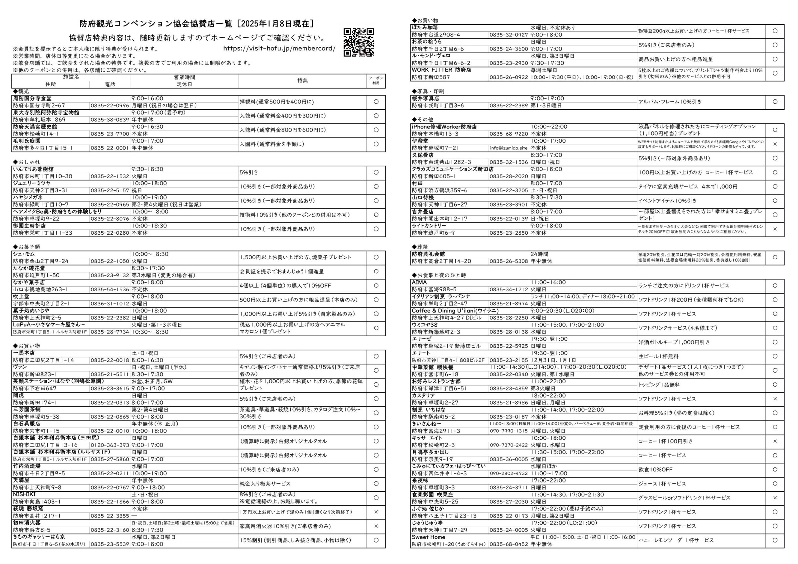 協賛店一覧／ウラ（2025年1月8日現在）